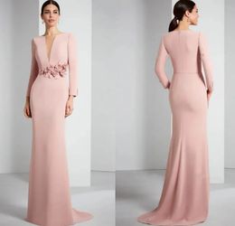 Robe mère De la mariée rose élégante, col en V, manches longues, robes De soirée De Mariage, fleurs 3D, longueur au sol, 2024