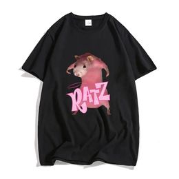Roze muis ratz afdrukken t-shirt grappige cartoon grafische print tee-shirt korte mouw katoenen zachte t-shirts harajuku hiphop heren tee 240426