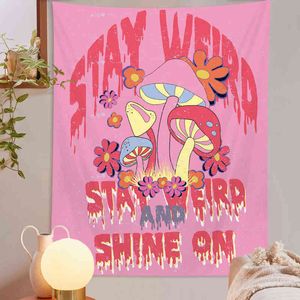 Roze champignon bloem tapijt hippie slaapkamer muurdecoratie tapijten woonkamer canvas doek tapiz j220804