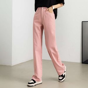 Pantalones vaqueros de pierna ancha y recta para mujer, edición estrecha, color rosa, primavera/verano, cintura alta, ajustados, sueltos, color rosa sucio, novedad de 2023
