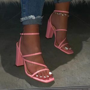 Rose nouvelles sandales d'été confortables et polyvalentes à bout ouvert sandale à talons hauts décontracté en plein air couleur unie grande taille chaussures sandales