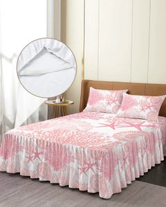 Pink Ocean Coral Shell Starfish Abstract Bed Litt Littpread Adapté avec taies d'oreiller Mattress Cover Liberter