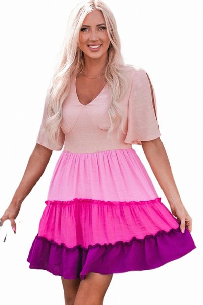 rosa Ombre Colorblock Tiered Dress 2023 Hot New 47Lu #