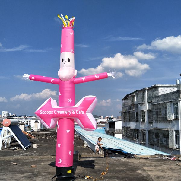 Bailarina de aire inflable rosa de una pierna para decoración de promoción de helados con letrero publicitario sin soplador