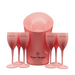 Rosa naranja plástico acrílico champán cubo de hielo pc flauta de vino y cubos de vidrio enfriador de vidrio Set2226