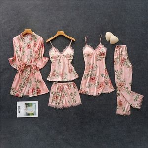 Roze pyjama's sets riem topbroek slaapkleding pak lente herfst huis slijtage nachtkleding kimono gewaad badjurk mxxl 220715