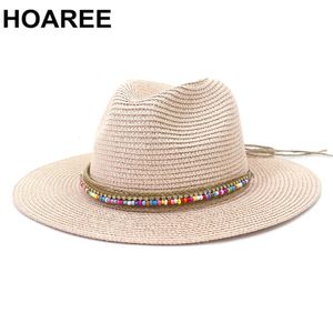 Pink Panama Hat Dames Sun Straw Beach Fedora Zomer Wide Brim Sombreros 240410