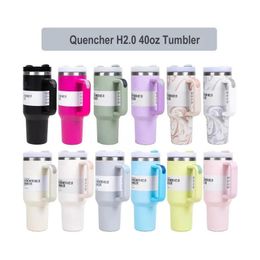 Rose Quartz Polar Swirl Pinade Parade 40oz H2.0 Tobeurs de gobelets en acier inoxydable avec couvercle et piscine de paille Citron Travel Car Mugs Water Bouteilles 0418