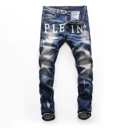 PINK PARADISE PLEIN Classique Mode Homme Jeans Rock Moto Hommes Casual Design Déchiré Jeans En Détresse Skinny Denim Biker eans 157489314H