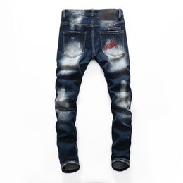 ROSE PARADIS PLEIN Classique Mode Homme Jeans Rock Moto Hommes Casual Design Déchiré Jeans Distressed Skinny Denim Biker PLEIN Jeans 274q