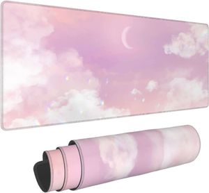 Tapis de souris rose pastel lune XL grand tapis de souris de jeu tapis de bureau long tapis de souris 31,5 x 11,8 pouces