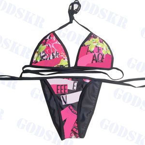 Traje de baño de patrón rosa Bikini para mujer Traje de baño con logotipo de letra Moda para mujer Traje de baño dividido