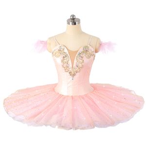 Pink Peach Balelt Tutu Stage Wear para Adult Shiny Fairy Doll Tume Girls Professional Professional Beauty Beauty Pancake Tutu Ballet Dress Nutcracker Child