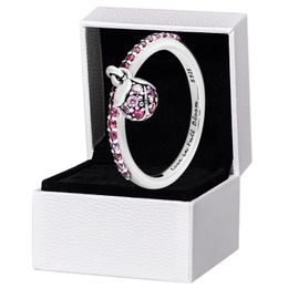 Pink Peach Blossom Bud Ring 925 Sterling Silver Women Girls Wedding Sieraden voor Pandora CZ Diamond hanger ringen met originele boxset