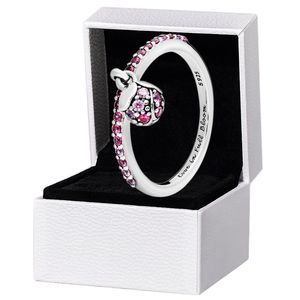 Anillo de brote de flor de melocotón rosa Plata de ley 925 Mujeres Niñas Joyería de boda para Pandora CZ Anillos colgantes de diamantes con caja original