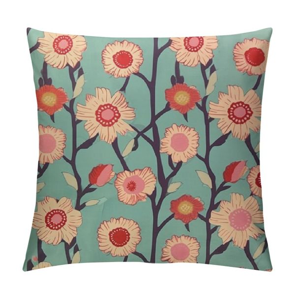 Match de fleur de pêche rose bleu clair décoratif carré couvre-oreiller coussin coussin têtes d'oreiller, décor de décoration intérieure pour canapé canapé chaise de lit de canapé