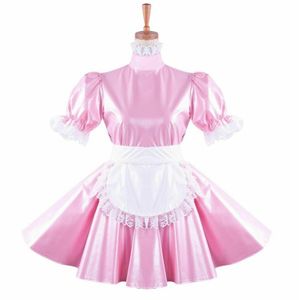 Pink Pearl lederen sissy meid jurk Halloween cosplay kostuum280g