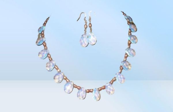 Pink Pearl Sri Lanka Moonstone Drops Pendientes de collar colgante set4521288
