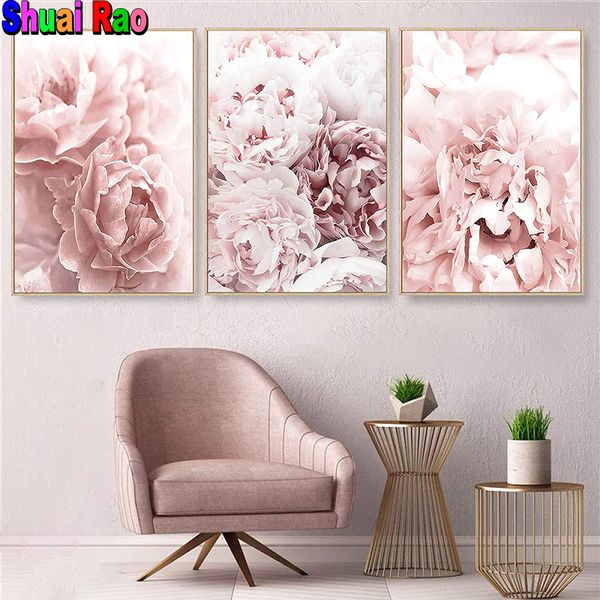 Pinon Pinon Flower Pictures Diamond Painting, Full, carré, Round Diamond à broder rose, mosaïque Diamond DIY 3 PCS / SET