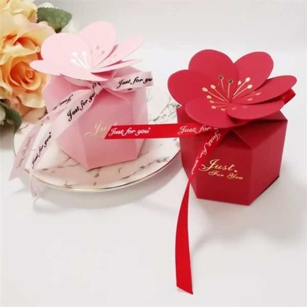 Pétalo rosa Cajas de dulces de chocolate Cartón Tarjeta de boda Decoración Papel Regalo Empaquetado Evento Suministros para fiestas 220427