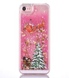 Étui de téléphone rose arbre de Noël Santa Claus Téléphone avec des cadeaux de sable rapide en or pailleté pour filles6375983