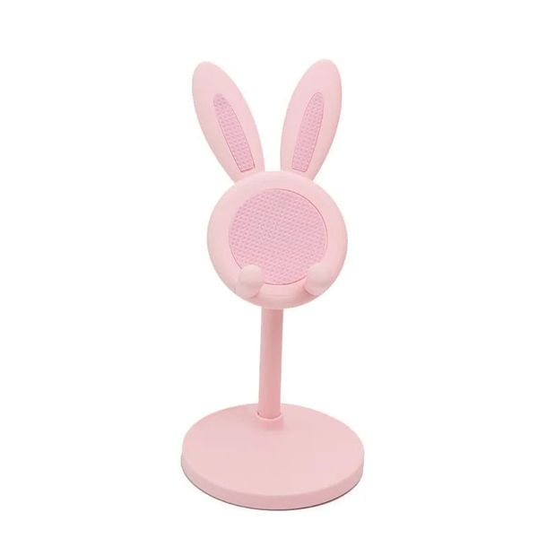 Soporte de teléfono celular de escritorio por soporte de teléfono rosa para iPhone 13 14 Samsung Smartphone ajustable encantador soporte de mesa de dibujos animados de conejo