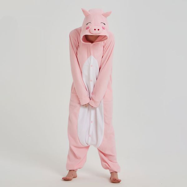 Pyjama Kigurumi cochon rose, Animal mignon, polaire, dessin animé, costume de couchage pour femmes et filles, vêtements de fête de carnaval, tenue fantaisie pour adultes