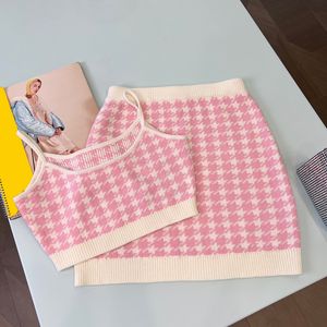 Roze plaidjurken vrouwen gebreide vesten jurk zomer mooie tracksuits jurk set feest rokken rokken