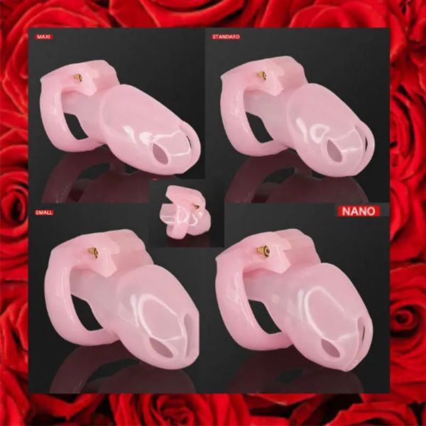 Dispositivo de castidad de plástico rosa HT V4Chastity Cock Cage para cinturón masculino Chastity Sex ToyChastity con cuatro anillos 240102