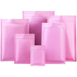 Sacs d'emballage en plastique Mylar rose, fermeture à glissière mate, pochette scellable en papier d'aluminium pour collations alimentaires, thé, café, herbes sèches, masque de fleurs, protection de stockage à long terme