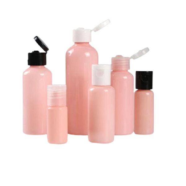 Botella recargable de aceite esencial de PET de plástico rosa, tapa puntiaguda transparente blanca y negra, envase cosmético vacío, contenedor de emulsión 10ml 20ml 30ml 50ml 60ml 100ml