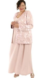 Roze plus size moeder van de bruid jurken met jas kant satijnen chiffon applique twee stukken elegante avondjurken prom jurk feestkleding
