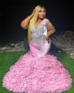 Robe de bal rose grande taille pour filles noires, avec strass en cristal et perles scintillantes, à volants, robes de fête d'anniversaire, 2024