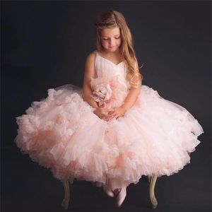 Robes de bal princesse rose robes Tutu de mariage pour filles robes de fille de fleur de fête sans manches bal 2-13 ans T200107185f