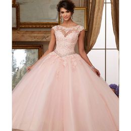 Roze prom -jurken Nieuw elegant off the schouder kanten borduurwerkvestidos de 15 anos quinceanera jurken feestjurken avondjurk 2165