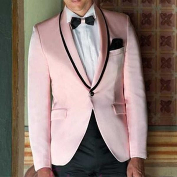 Trajes de hombre de graduación rosa para boda, esmoquin de novio personalizado de 2 piezas con solapa de chal, ropa informal de moda para hombre, chaqueta con pantalones negros X0909
