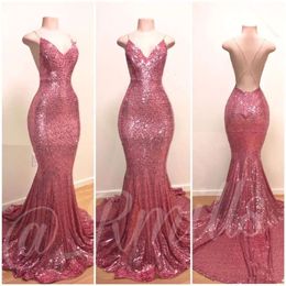 Roze prom roze piketten Mermaid Sexy Halter V Neck Mouwloze Fiesta Evening Jurken Backless Plus size feestjurken BC1067