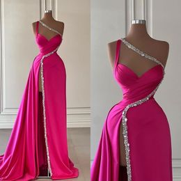 Prom Prom Slit Perles décor Robes de soirée satin Elegant Pleas Long Special OCN Robe