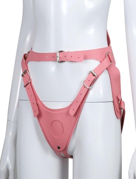 Correa de Bondage Bdsm de cuero Pu rosa para consolador, bragas con correa ajustable, arnés sin tirantes, juguete sexual lésbico para mujeres 8913959