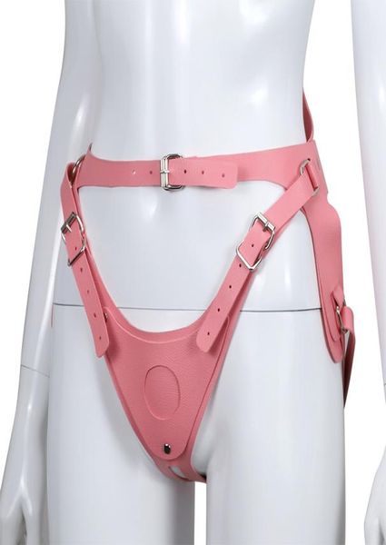 Correa de Bondage Bdsm de cuero Pu rosa para consolador, bragas con correa ajustable, arnés sin tirantes, juguete sexual lésbico para mujeres 9071993