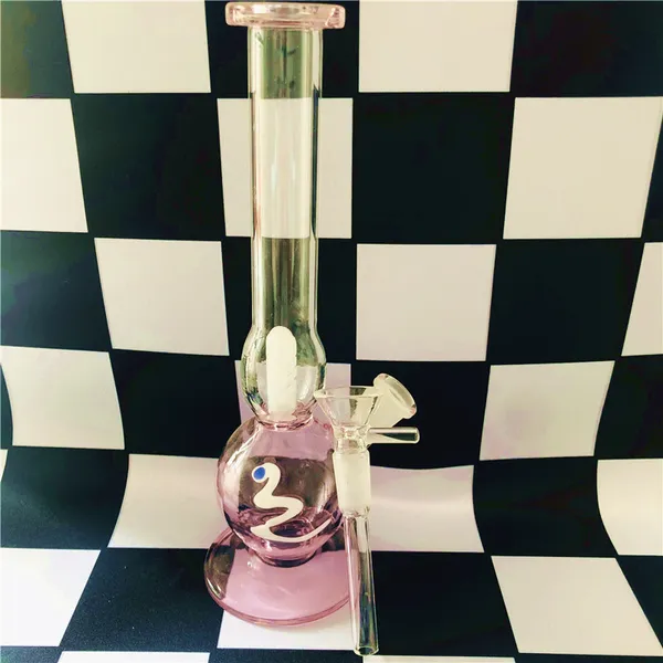 Pink Purple Bong Glass Water Pipe Fumar Hookah Rig Snake Glass Oil Burne Reycler WaterPipe Percolator14mm Downstem Bubbler