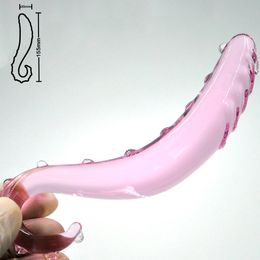 Pink Pyrex glass dildo pene artificial crystal fake anal plug masajeador de próstata masturbador Juguetes sexuales para adultos gay mujeres hombres 17308