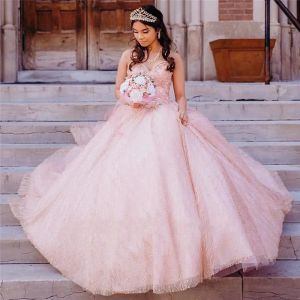 Roze quinceanera jurken nieuwe elegante lieverd kralen Appliques Sweet 15 Party Celebrity Teens Evening Prom DraSs Jurk Custom Made BC15736