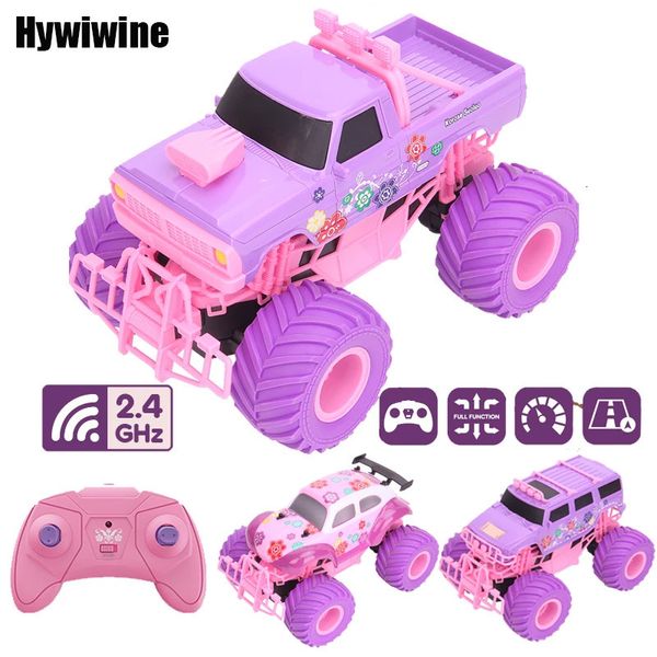 Voiture électrique radiocommandée rose tout-terrain 2.4G, grande roue, haute vitesse, violet, camions télécommandés, jouets pour filles, pour enfants, 240105