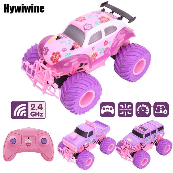 Pink RC Car Electric Drive Off-Road Big Wheel Alta velocidad Púrpura Control remoto Camiones Niñas Juguetes para niños 240115