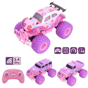 Pink RC Electric Offroad Car Big Wheel Fast Purple Truck Remote Control Control Girls Toys for Kids 240428