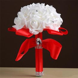Rose Rouge Bleu Blanc Bouquets De Mariage De Mariée Demoiselle D'honneur Artificielle Plage Pays Rustique Faveurs De Fête De Mariée Grande Balle Main Tenir Fl228z