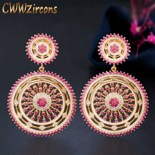 Pendientes grandes de oro rosa y rojo con circonita cúbica para boda, novias, fiesta, graduación, accesorios de joyería CZ688 210714