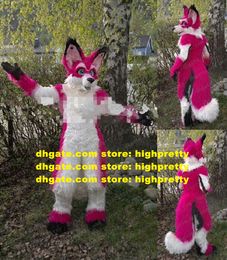 Roze rode lange purbazerlijke vos mascotte kostuum wolf husky honden fursuit volwassen cartoon jaarlijkse viering amusement park ZZ7661