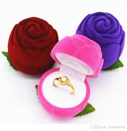 Roze/rode roos bloem sieraden doos fluweel trouwring doos kettingbox cadeau container kut